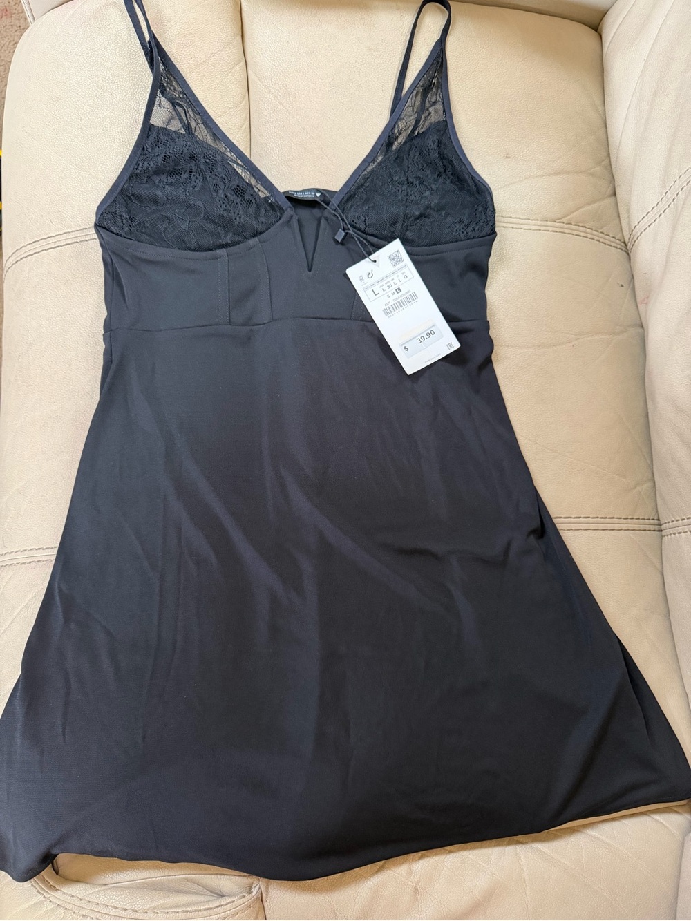 Black Lace-Trim Slip Dress